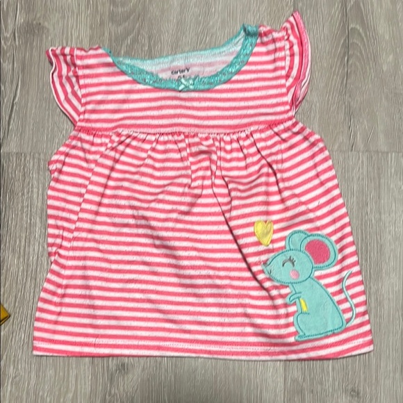 4 for $20 Carter's Pink Striped Mouse Kids Top - Picture 1 of 1